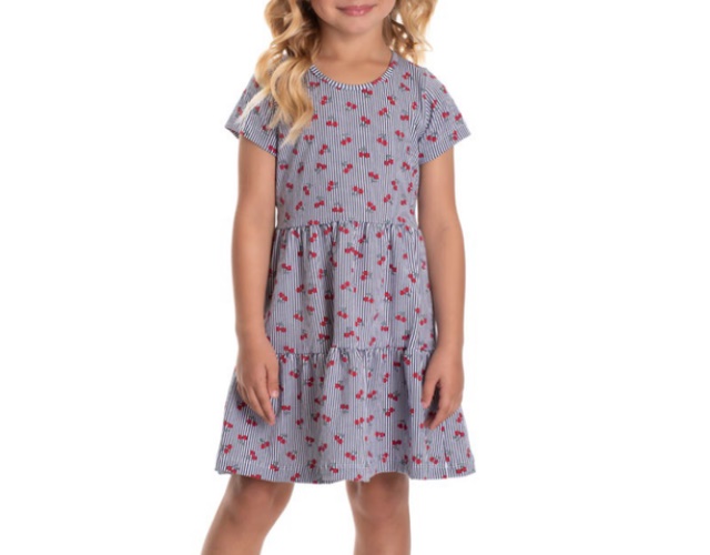 Vestido Jidi Infantil Manga Curta Cotton Estampado