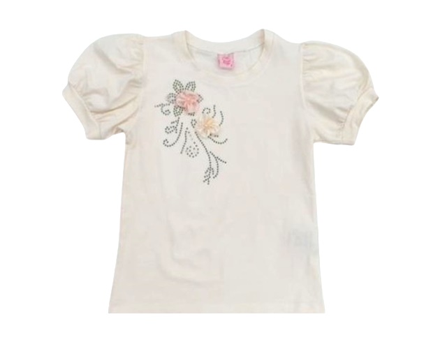 Blusa Rose Infantil Feminina Manga Curta Viscolycra Strass