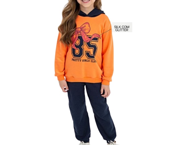 Conjunto Fashionk Infantil Feminino Moletom Capuz Calça
