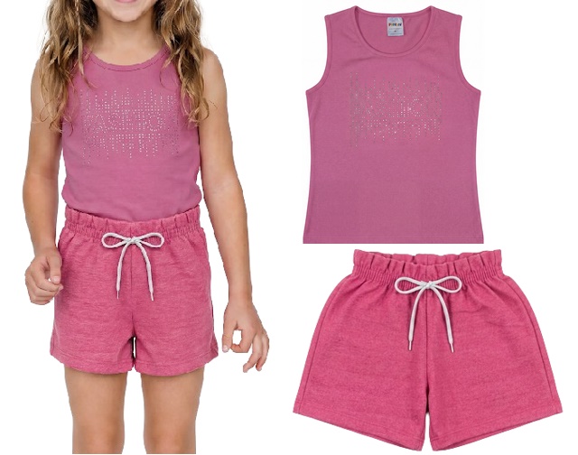 Conjunto Fantoni Infantil Feminino Regata Cotton Strass Short