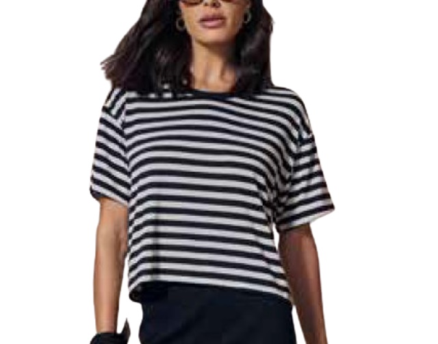 Blusa Feliny Adulto Feminina Manga Curta Viscolycra Listrada Cropped