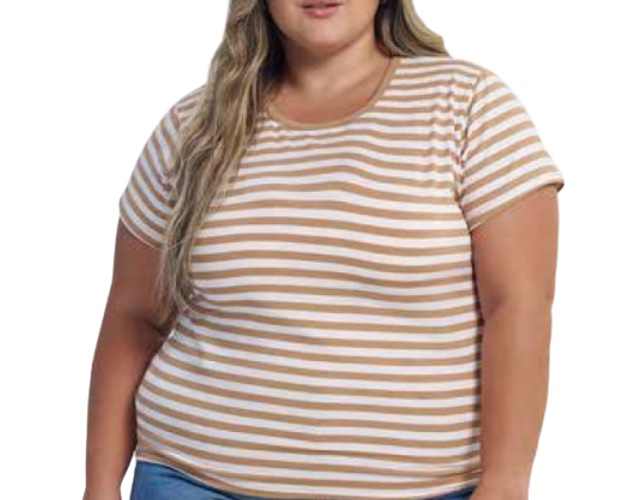 Blusa Rechsul Adulto Extra Grande Feminina Manga Curta Viscolycra Listrada