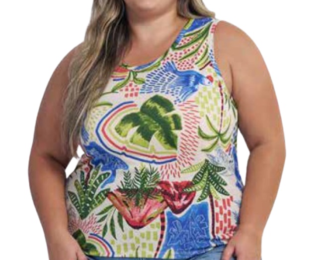 Blusa Rechsul Adulto Extra Grande Feminina Regata Malha Pv Estampada