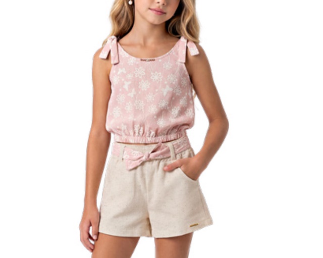 Conjunto Randa Infantil Feminino Regata Cropped Short