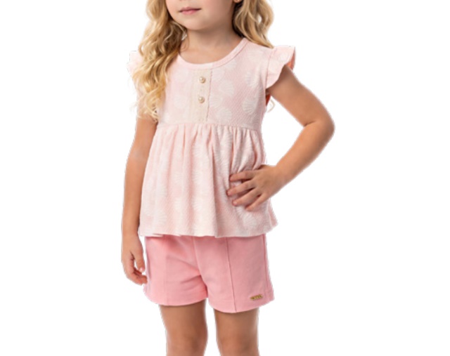 Conjunto Randa Primeiros Passos Feminino Manga Japonesa Viscose Short