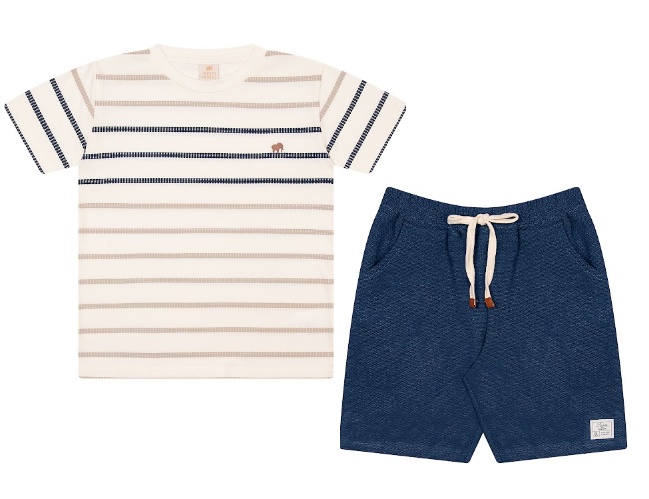 Conjunto Randa Infantil Masculino Manga Curta Malha Listrado