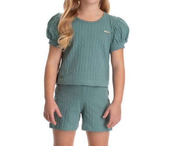 Conjunto Babyvest Infantil Feminino Manga Curta Malha Trabalhada