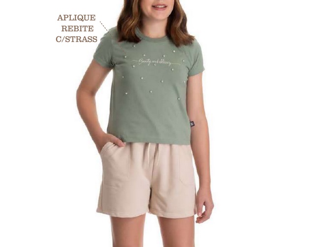 Conjunto Adulteens Juvenil Feminino Manga Curta Malha Short