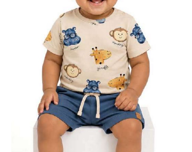 Conjunto Babyvest Bebe Masculino Manga Curta Malha Botão