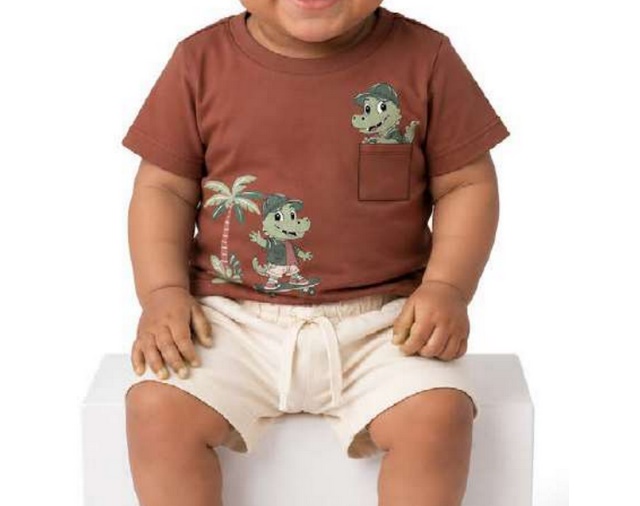 Conjunto Babyvest Bebe Masculino Manga Curta Malha Botão
