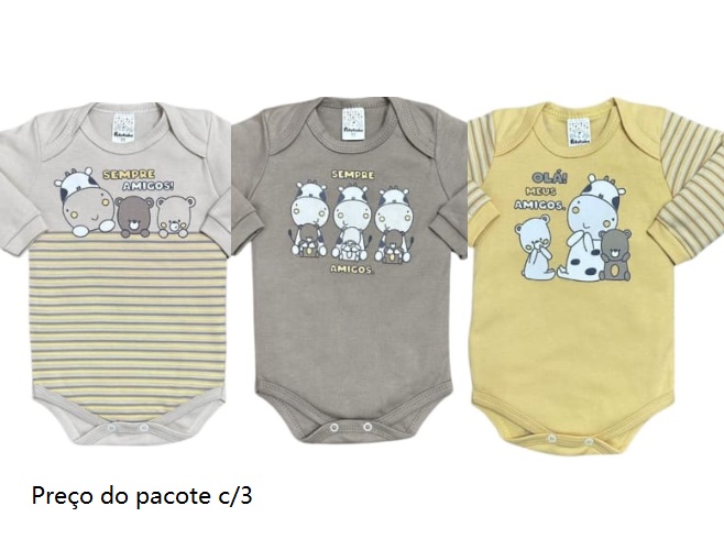 Body Petutinha Bebe Masculino Manga Longa Suedine (c/3)