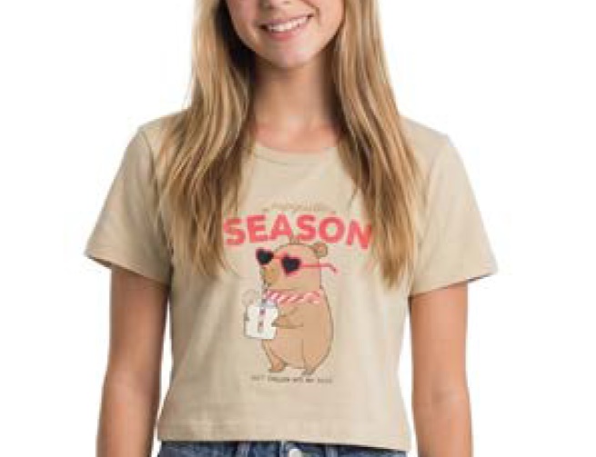 Blusa Summercat Juvenil Feminina Manga Curta Malha Cropped