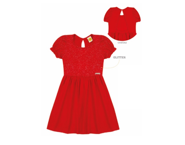 Vestido Jaki Infantil Manga Curta Malha Glitter
