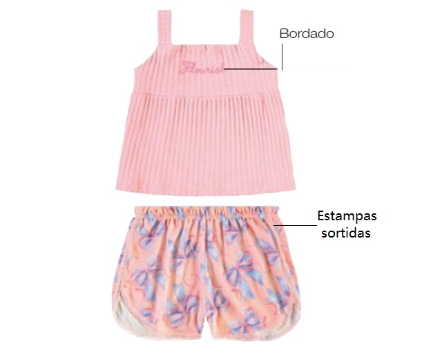 Conjunto Lecimar Infantil Feminino Regata Canelada Cropped Short