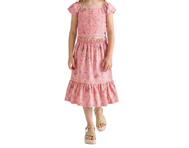 Conjunto Lecimar Infantil Feminino Manga Curta Malha Anarruga Saia