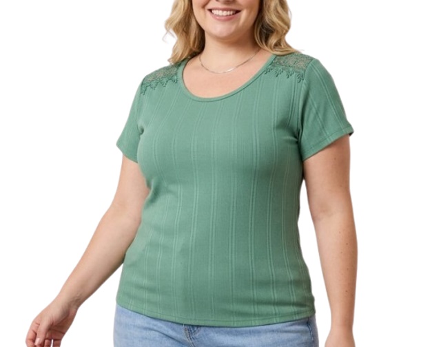 Blusa Sobmedida Adulto Extra Grande Feminina Manga Curta Poliéster Canelada