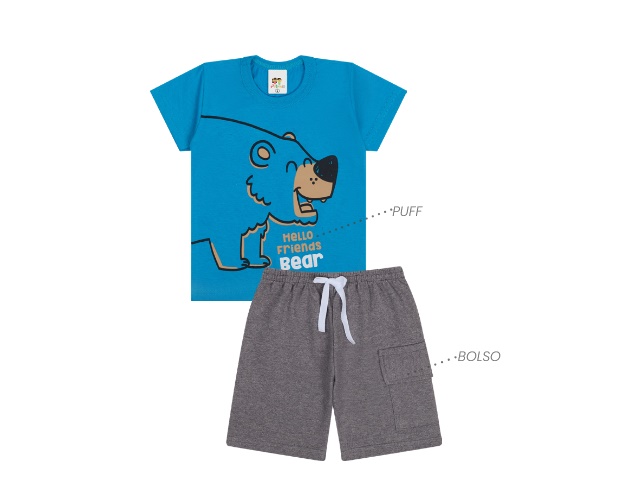 Conjunto Pituki Primeiros Passos Masculino Manga Curta Malha