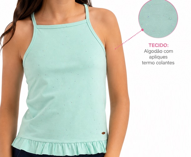 Blusa Nanny Juvenil Feminina Alça Malha Costas Nadador