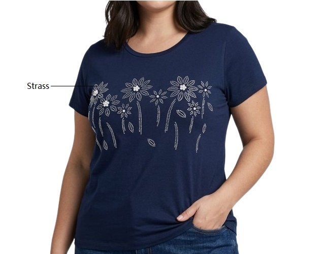Blusa 7linhas Adulto Extra Grande Feminina Manga Curta Viscolycra Strass