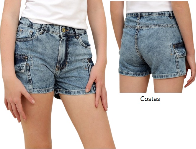 Short Maliinha Juvenil Feminino Jeans Bolso Cargo