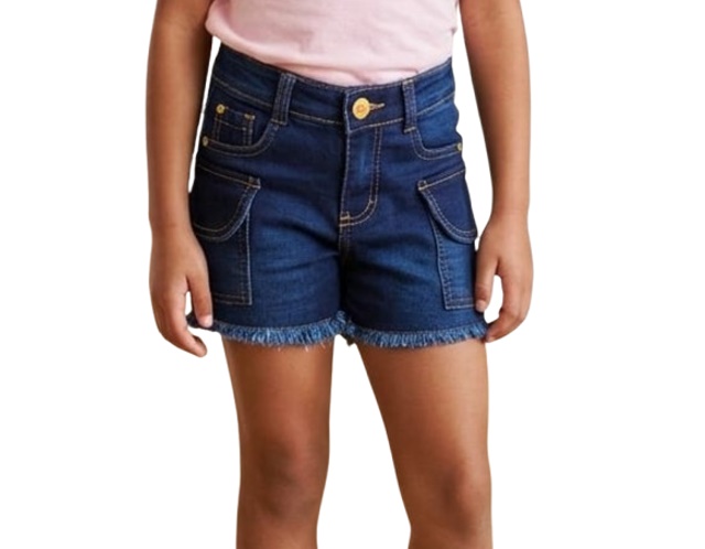 Short Nacional Infantil Feminino Jeans Lycra Bolso Cargo