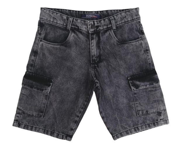 Bermuda Perbol Juvenil Masculina Jeans Black Bolso Cargo