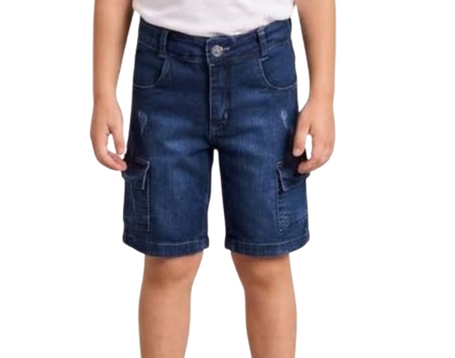 Bermuda Perbol Infantil Masculina Jeans Lycra Bolso Cargo
