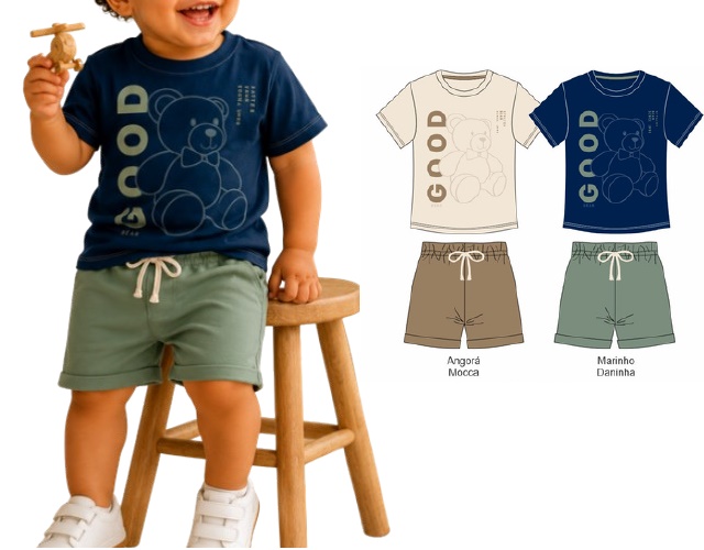 Conjunto Docefolia Primeiros Passos Masculino Manga Curta Malha