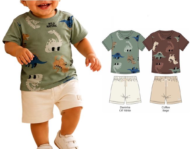 Conjunto Docefolia Primeiros Passos Masculino Manga Curta Malha