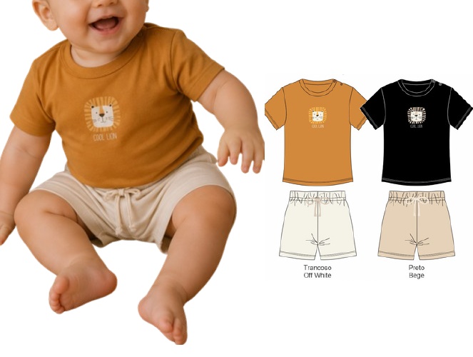 Conjunto Docefolia Bebe Masculino Manga Curta Malha Botão