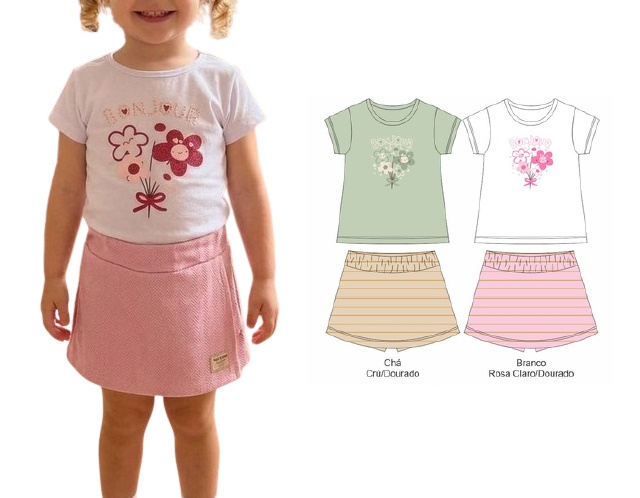 Conjunto Docefolia Primeiros Passos Feminino Manga Curta Malha Short-sa