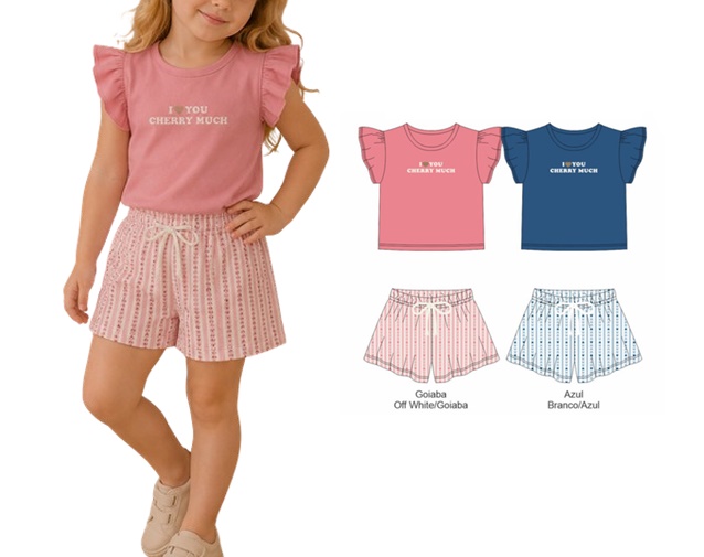 Conjunto Dfkids Infantil Feminino Manga Curta Malha Short