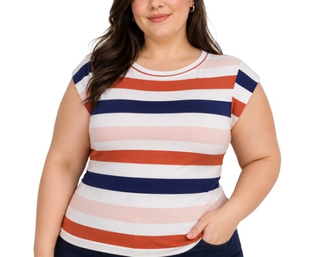 Blusa Armando Adulto Feminina Manga Japonesa Viscolycra Listrada