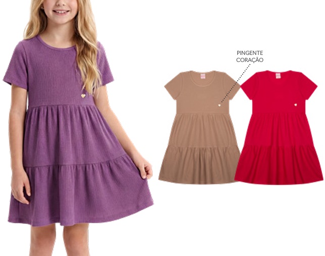 Vestido Wilbertex Juvenil Manga Curta Malha Waffle