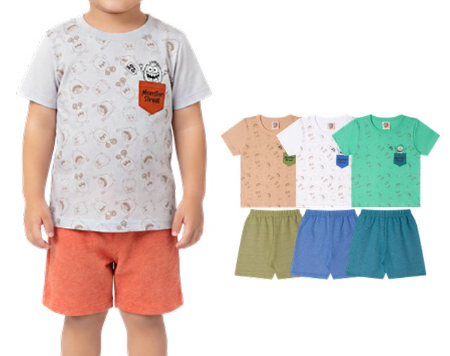 Conjunto Wkids Primeiros Passos Masculino Manga Curta Malha