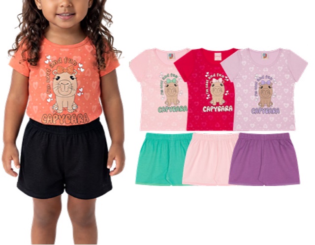 Conjunto Wkids Primeiros Passos Feminino Manga Curta Malha Short