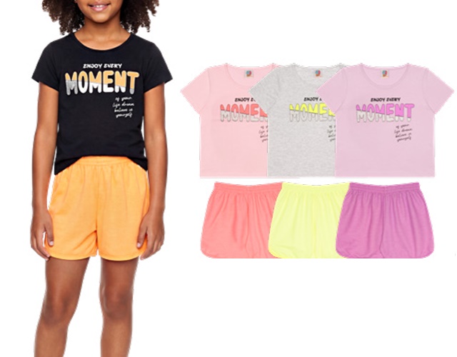 Conjunto Wkids Juvenil Feminino Manga Curta Malha Short