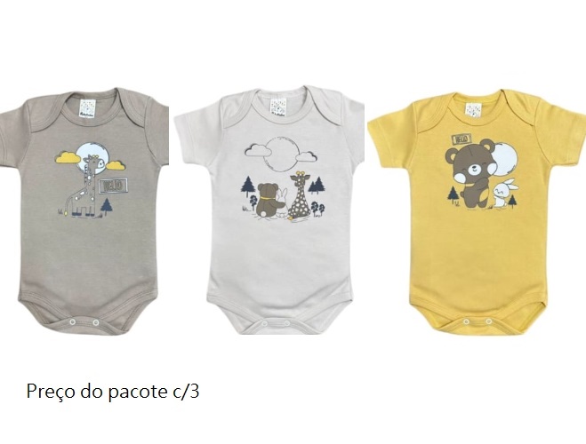 Body Petutinha Bebe Masculino Manga Curta Suedine (c/3)
