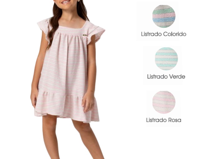 Vestido Trin Infantil Manga Japonesa Moletinho Listrado Lurex
