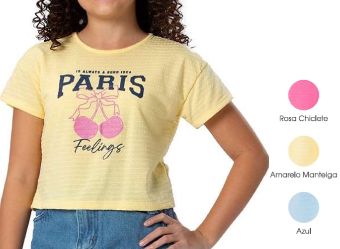 Blusa Trin Juvenil Feminina Manga Curta Malha Ana Bola