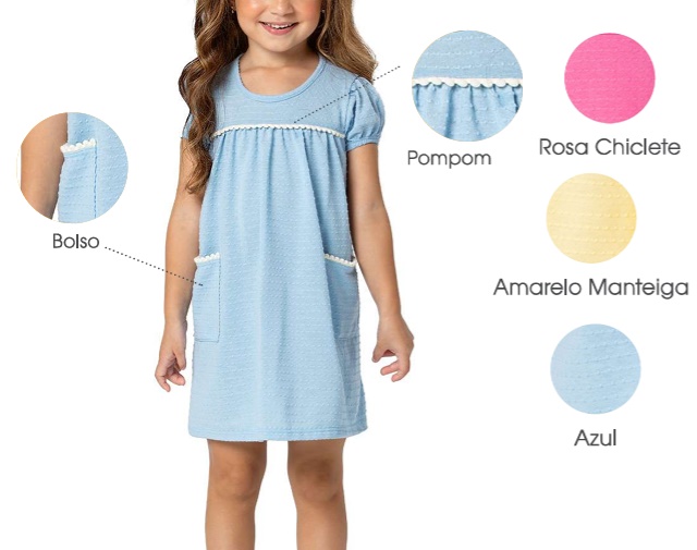 Vestido Trin Primeiros Passos Manga Curta Malha Ana Bola