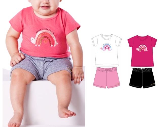 Conjunto Minhaflor Bebe Feminino Manga Curta Cotton Short