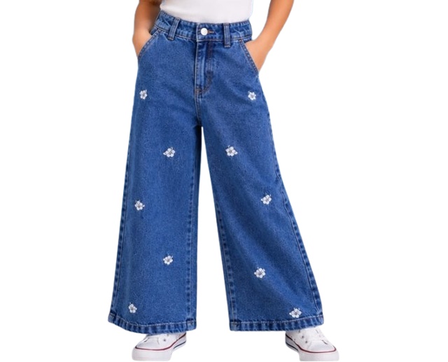 Calça Gilas Juvenil Feminina Jeans Wide Leg