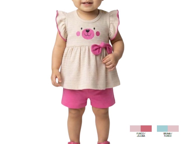 Conjunto Pimentinha Bebe Feminino Manga Curta Malha Ana Bola