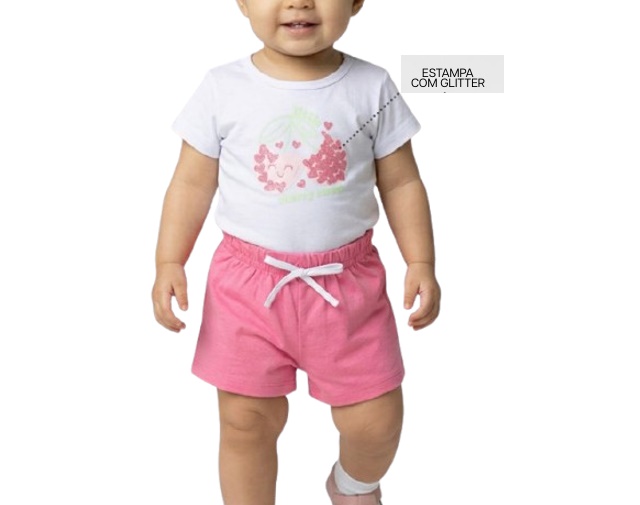 Conjunto Fashionk Bebe Feminino Manga Curta Cotton Short