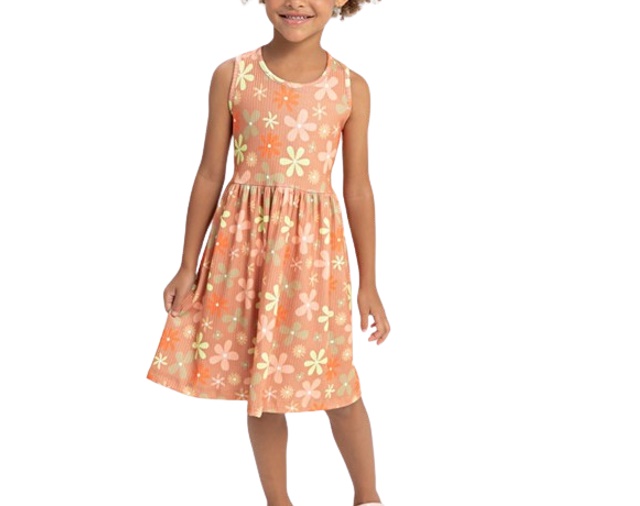 Vestido Fashionk Infantil Regata Malha Canelada Estampado