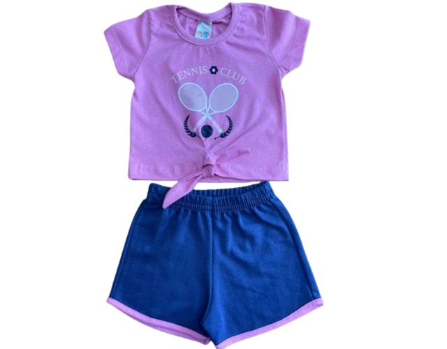 Conjunto Shumakids Primeiros Passos Feminino Manga Curta Malha Cropped