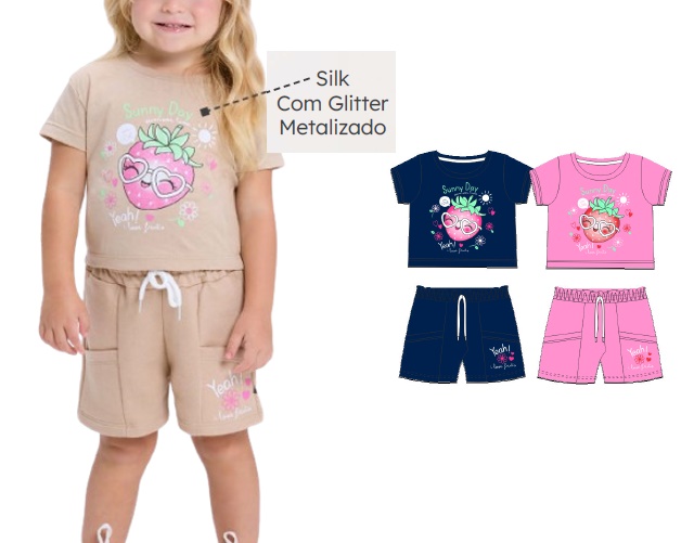Conjunto Viston Primeiros Passos Feminino Manga Curta Malha Short