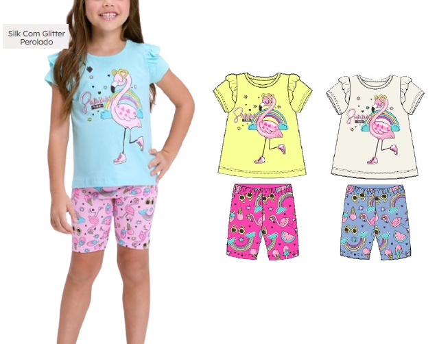 Conjunto Viston Infantil Feminino Manga Curta Malha Bermuda