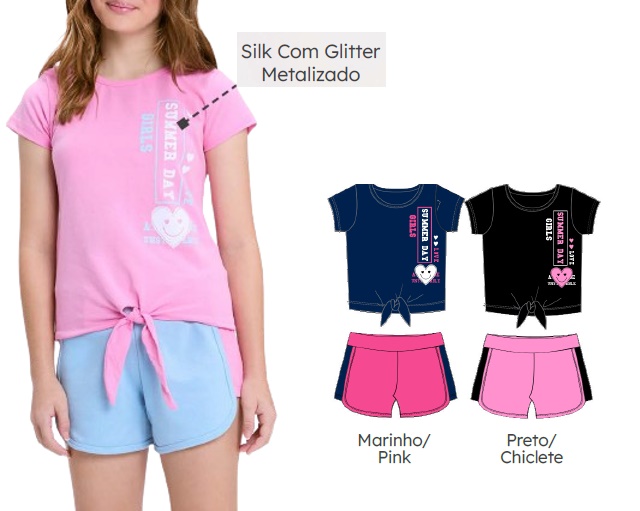 Conjunto Viston Juvenil Feminino Manga Curta Cotton Short